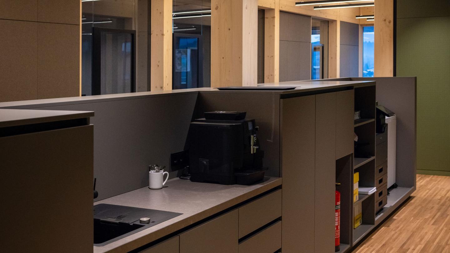 The new office building of HASSLACHER PREDING Holzindustrie, interior coffee kitchen
